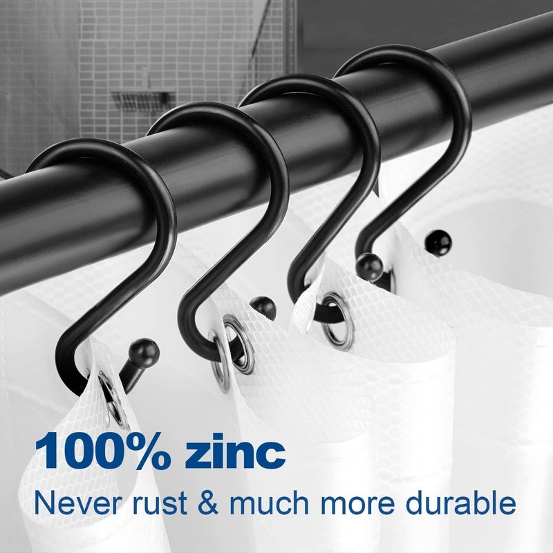 TOPROD Shower Curtain Hooks Rings, Stainless Steel S Shaped Shower Hooks Rust Proof, Metal Shower Curtain Hangers for Shower Curtains, Kitchen, Wardrobe & Garden, Matte Black, Set of 12 - Image 2